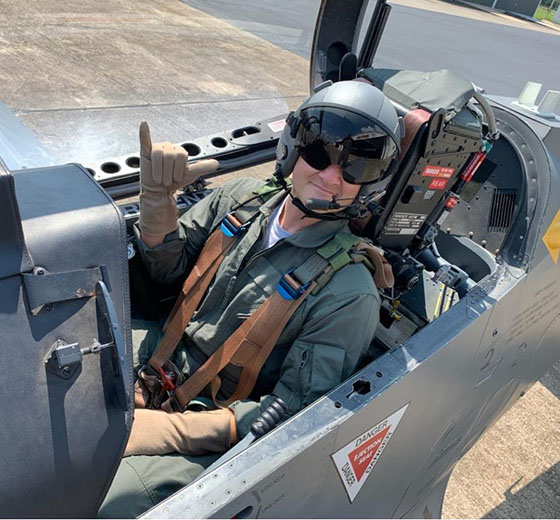 Griffin in a fighter jet during his time at the Air Force's Fly NATO pilot training program